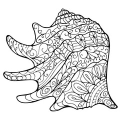 Hand drawn seashell coloring book for adults. Vector illustration. Anti-stress coloring for adult. Zentangle style. Perfect for invitation, greeting card, postcard, poster, print, banner.