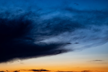 Yellow blue sunset sky with clouds