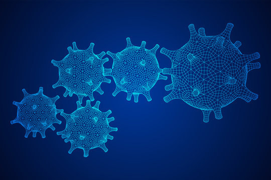 Corona Virus virion of Coronavirus. Covid virus that caused epidemic of pneumonia in China. Wireframe low poly mesh vector illustration. © newb1