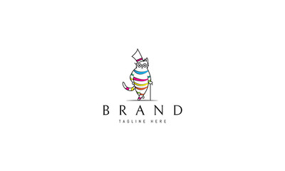 Vector logo on which an abstract image of a cat with a cane and in a hat.