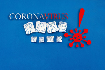 Trendy banner with fake news on blue background. Coronavirus pandemic concept