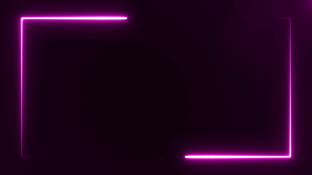 bright purple light neon frame on black background, abstract digital 3d rendering 4K video