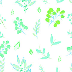 Vector pattern on a summer theme. Simple and beautiful pattern with leaves and branches. Delicate pastel colors. Suitable for printing on fabric and paper.