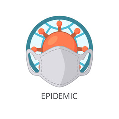Global coronavirus pandemic concept. Mask and Earth with virus icon. Vector illustration