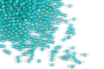 Isolated beads on a white background, scattered beads, green beads