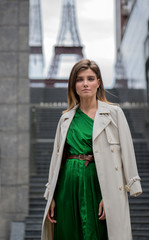 smiling girl walking in the street city 