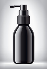 Sprayer bottle on background. Black color, Glossy surface version. 