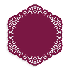 Round lace doily with cutout paper border pattern. Stencil decoration. Template for laser cutting. - obrazy, fototapety, plakaty