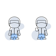 Human wearing hazmat suits and protective masks Line art design