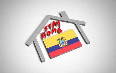 Stay at home slogan with house and country flag inside. Protection campaign or measure from coronavirus, COVID--19. Corona virus (covid 19) campaign to stay at home. Ecuador