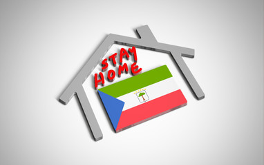 Stay at home slogan with house and country flag inside. Protection campaign or measure from coronavirus, COVID--19. Corona virus (covid 19) campaign to stay at home. Equatorial-Guinea
