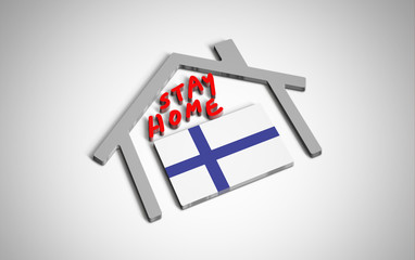 Stay at home slogan with house and country flag inside. Protection campaign or measure from coronavirus, COVID--19. Corona virus (covid 19) campaign to stay at home. Finland