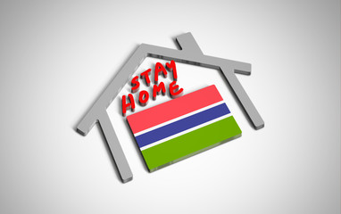 Stay at home slogan with house and country flag inside. Protection campaign or measure from coronavirus, COVID--19. Corona virus (covid 19) campaign to stay at home. Gambia