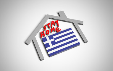 Stay at home slogan with house and country flag inside. Protection campaign or measure from coronavirus, COVID--19. Corona virus (covid 19) campaign to stay at home. Greece