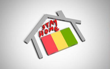 Stay at home slogan with house and country flag inside. Protection campaign or measure from coronavirus, COVID--19. Corona virus (covid 19) campaign to stay at home. Guinea