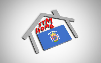 Stay at home slogan with house and country flag inside. Protection campaign or measure from coronavirus, COVID--19. Corona virus (covid 19) campaign to stay at home. Melilla