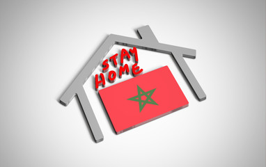 Stay at home slogan with house and country flag inside. Protection campaign or measure from coronavirus, COVID--19. Corona virus (covid 19) campaign to stay at home. Morocco