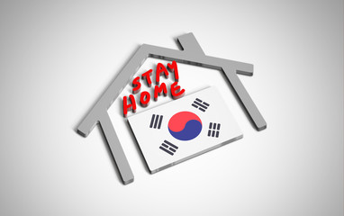 Stay at home slogan with house and country flag inside. Protection campaign or measure from coronavirus, COVID--19. Corona virus (covid 19) campaign to stay at home. Korea