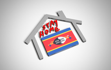 Stay at home slogan with house and country flag inside. Protection campaign or measure from coronavirus, COVID--19. Corona virus (covid 19) campaign to stay at home. Swaziland