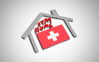 Stay at home slogan with house and country flag inside. Protection campaign or measure from coronavirus, COVID--19. Corona virus (covid 19) campaign to stay at home. Switzerland