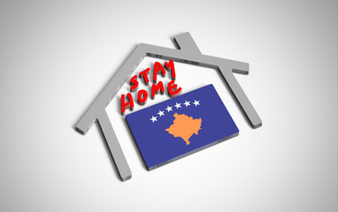 Stay at home slogan with house and country flag inside. Protection campaign or measure from coronavirus, COVID--19. Corona virus (covid 19) campaign to stay at home. Kosovo