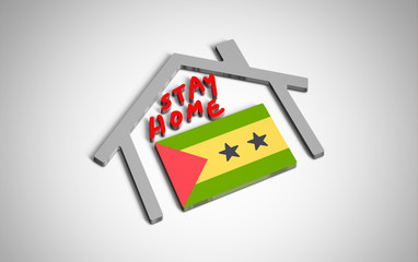 Stay at home slogan with house and country flag inside. Protection campaign or measure from coronavirus, COVID--19. Corona virus (covid 19) campaign to stay at home.  Sao Tome and Prince