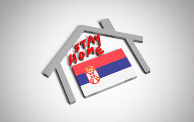 Stay at home slogan with house and country flag inside. Protection campaign or measure from coronavirus, COVID--19. Corona virus (covid 19) campaign to stay at home. Serbia