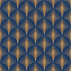 Printed kitchen splashbacks Blue gold Abstract geometric pattern with art deco thin lines.