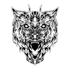Savage wolf warrior line art vector illustration