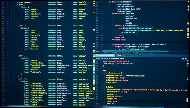Java lines of code for website application. Script language for software development. Vue routes, java routes, vue js routes, markup