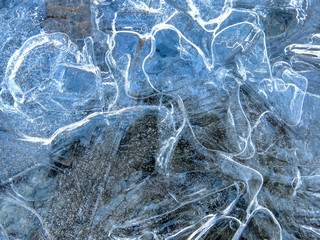 Winter. Freezing water with various patterns