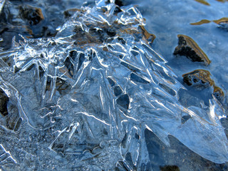 Winter. Freezing water with various patterns