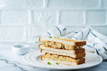 Canned Tuna salad sandwiches in the plate