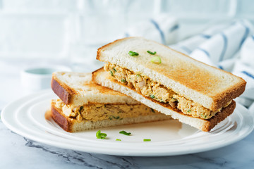 Canned Tuna salad sandwiches in the plate