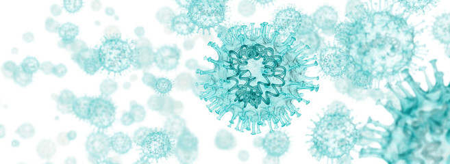 Coronavirus, virus flow with RNA, white background, 3D illustration