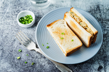 Canned Tuna salad sandwiches in the plate
