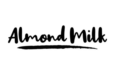 Almond Milk typography art with brush texture. Black vector phase isolated on white 
background. Lettering for posters, cards design, T-Shirts.
