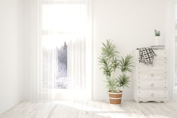 White empty room. Scandinavian interior design. 3D illustration