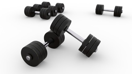 Obraz premium Dumbbells isolated on a white background. Dumbbells over white background. 3d render. 3d illustration