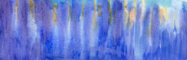 Horizontal blue background . Watercolour paper texture for artwork. Abstract wallpaper. Hand painted illustration.