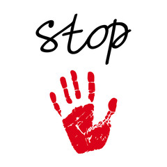 Stop sign. Handprint vector illustration. Human palm and fingers. Image of hand imprint isolated on the white background. Warning and prevention.