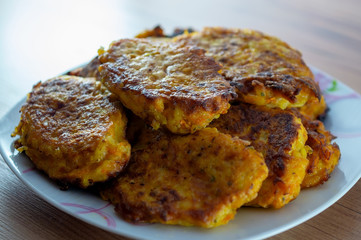 Potato pumpkin burgers, pancakes. Studio Photo cooking