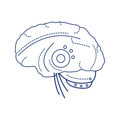 Bio artificial brain black line icon. Software and hardware with cognitive abilities similar to those of human brain. Pictogram for web page, mobile app, promo. Editable stroke.