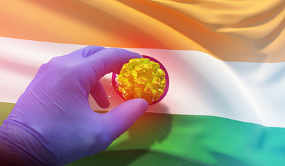 COVID-19 vaccine medical concept with flag of India. Pandemic 3D illustration.