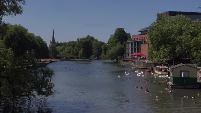 Stratford upon Avon river and theatre England city UK 4K