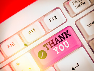 Text sign showing Thank You. Business photo showcasing a polite expression used when acknowledging...