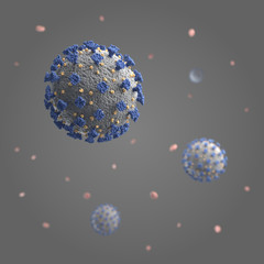 COVID-19 representation of the coronavirus virus in the blood seen under the miscroscope, microbiology 3d render illustration