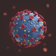a representation of the coronavirus COVID-19 seen under the miscroscope in a blood sample, isolated in deatil from the background by the depth of field.