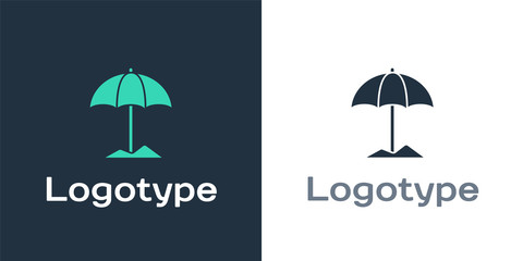 Logotype Sun protective umbrella for beach icon isolated on white background. Large parasol for outdoor space. Beach umbrella. Logo design template element. Vector Illustration © Vadim