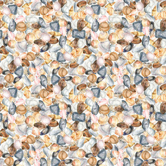 Seamles pattern with colorful shells . Stock
 illustration. Hand painted in watercolor.